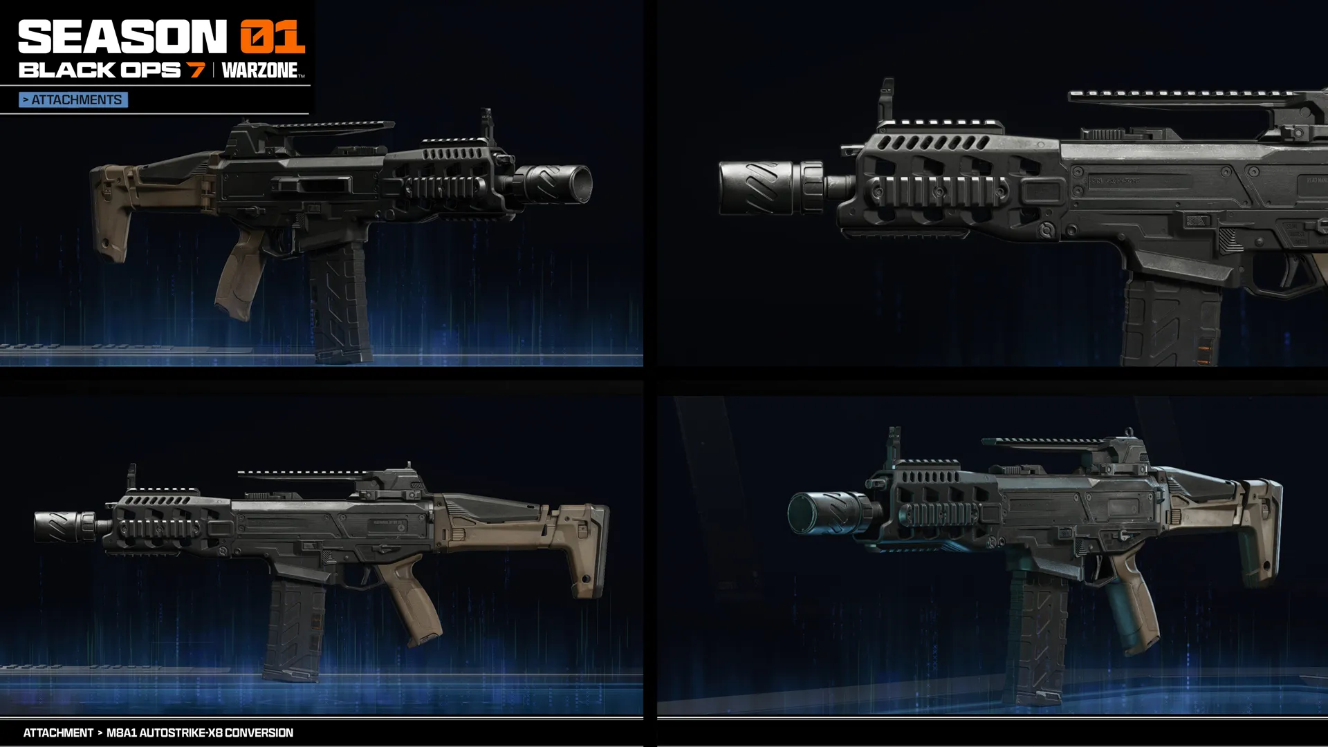 Alt text: "Season 01 Reloaded: New customizable weapon skins for Black Ops 7 in Warzone showcasing sleek designs and attac...