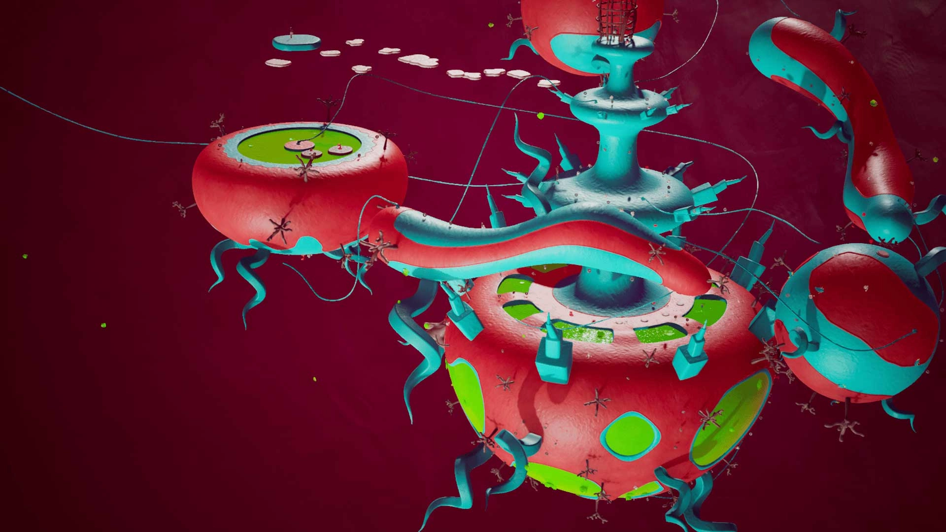 Colorful play-dough planets with twisting paths and platforms in a multi-gravity environment