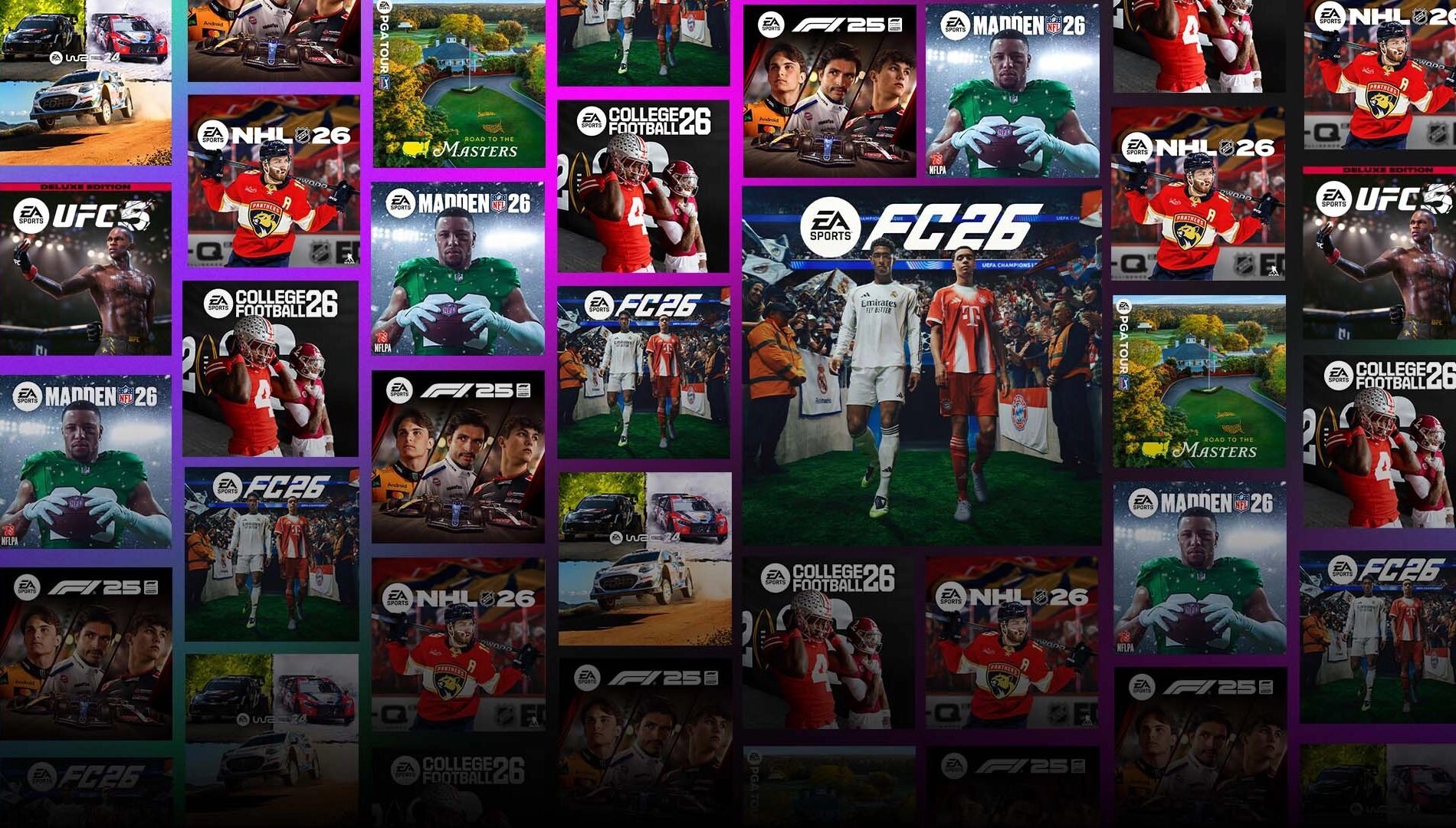 Collage of EA Sports game covers including Madden NFL 26, FC 26, and NHL 26, highlighting new rewards