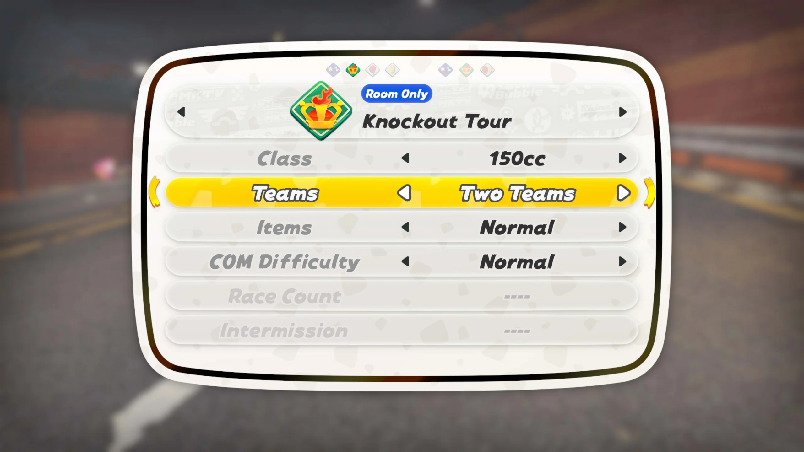 Knockout Tour menu screen showing team selection options in Mario Kart World on Nintendo Switch 2