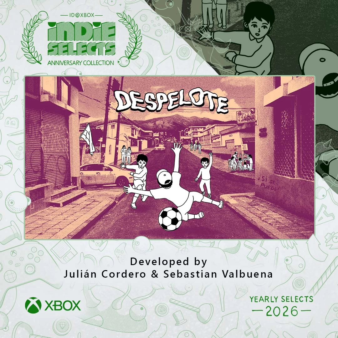 A vibrant street soccer scene from the game Despelote, part of the Xbox Indie Selects Anniversary Collection