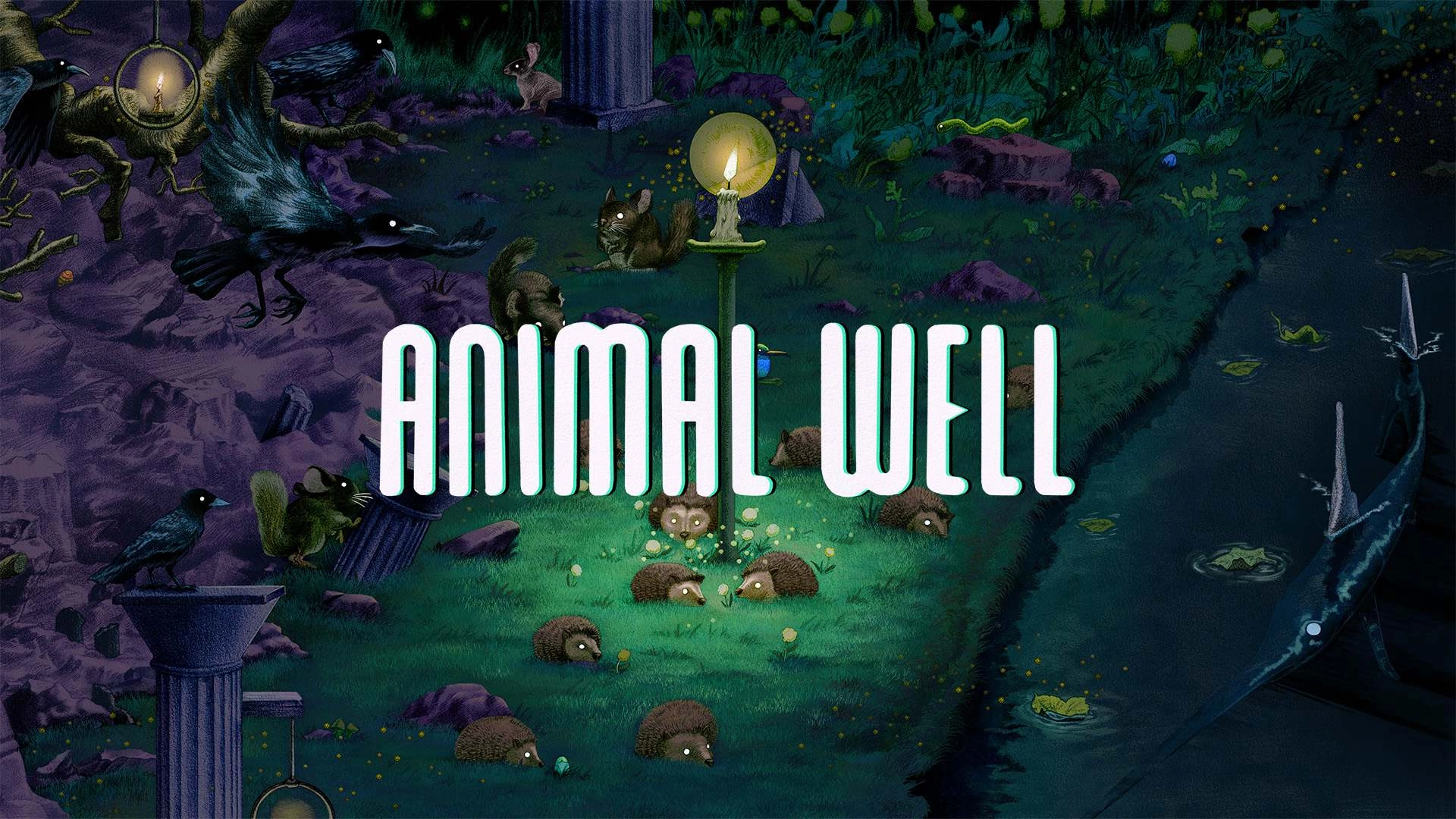 Animal Well game cover featuring unique art with creatures and vibrant colors, highlighting a captivating gaming experience.