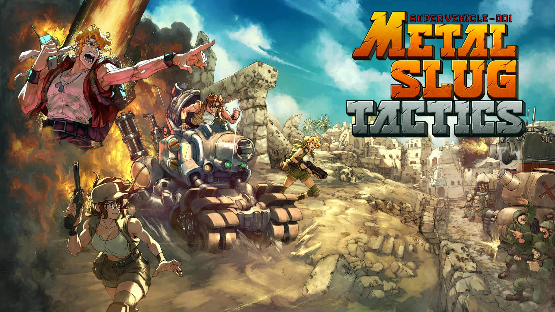 Metal Slug Tactics cover art with characters and tank in action, ideal for gaming enthusiasts seeking budget-friendly titles.