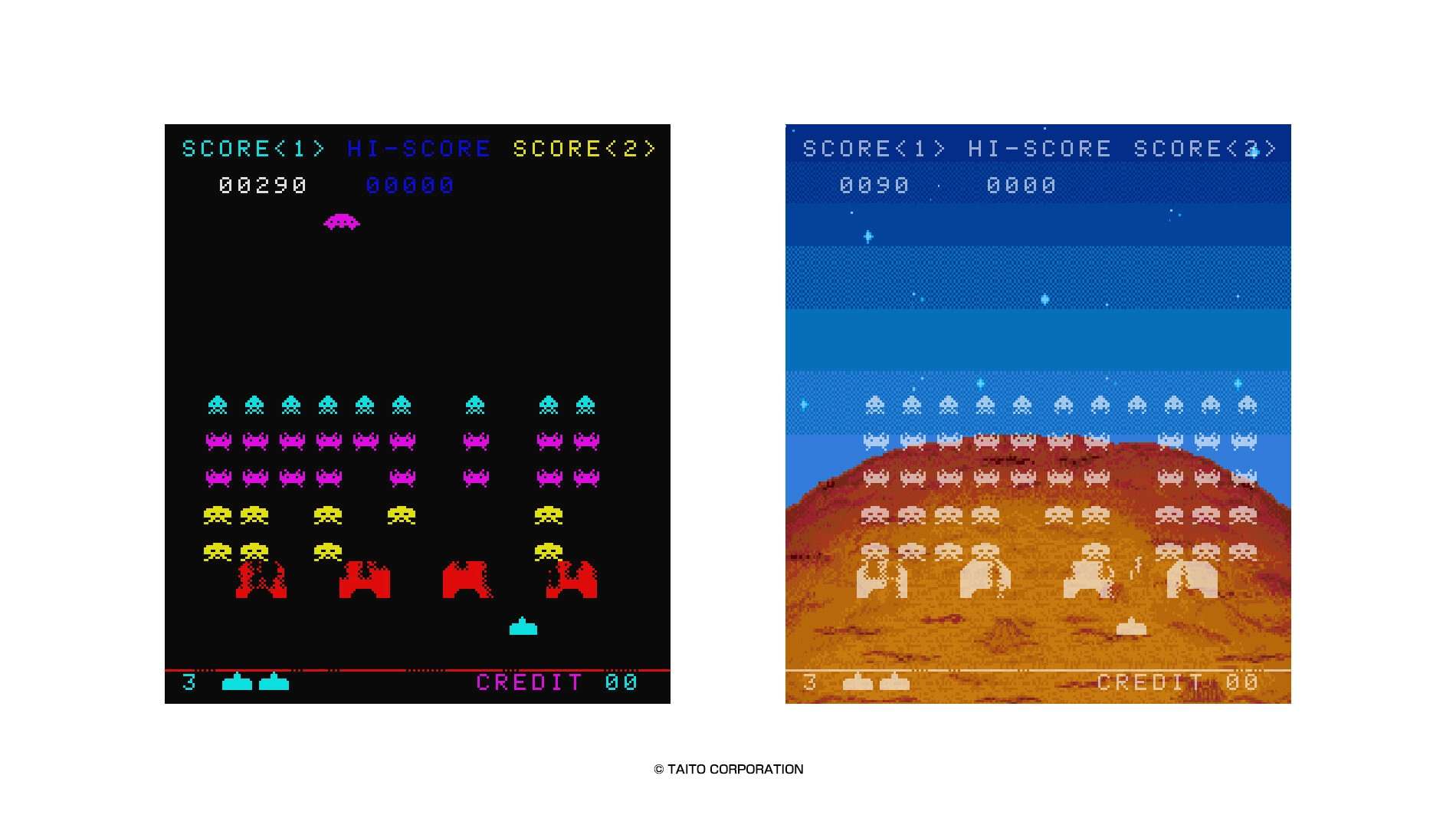 Classic Space Invaders gameplay with pixelated aliens and spaceships, celebrating Arcade Archives milestone