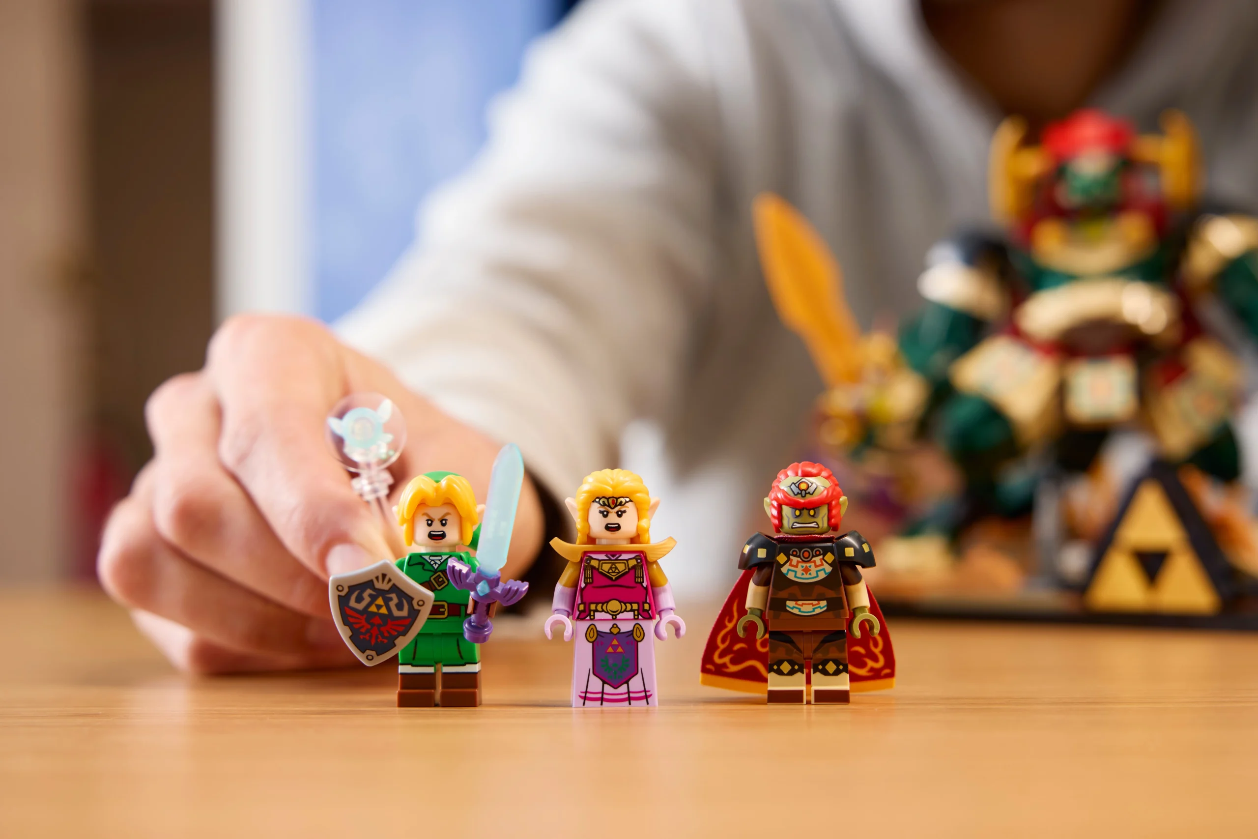 Link, Princess Zelda, and Ganondorf LEGO minifigures from The Legend of Zelda: Ocarina of Time set