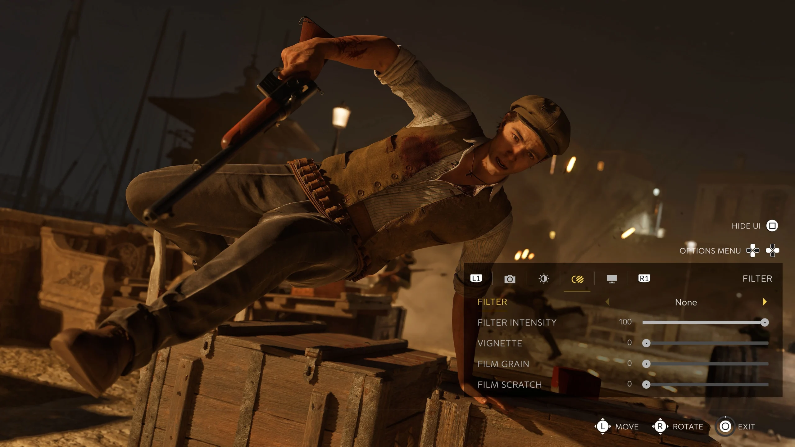 A character in 1900s attire leaps over crates with a gun, showcasing action in Mafia: The Old Country update