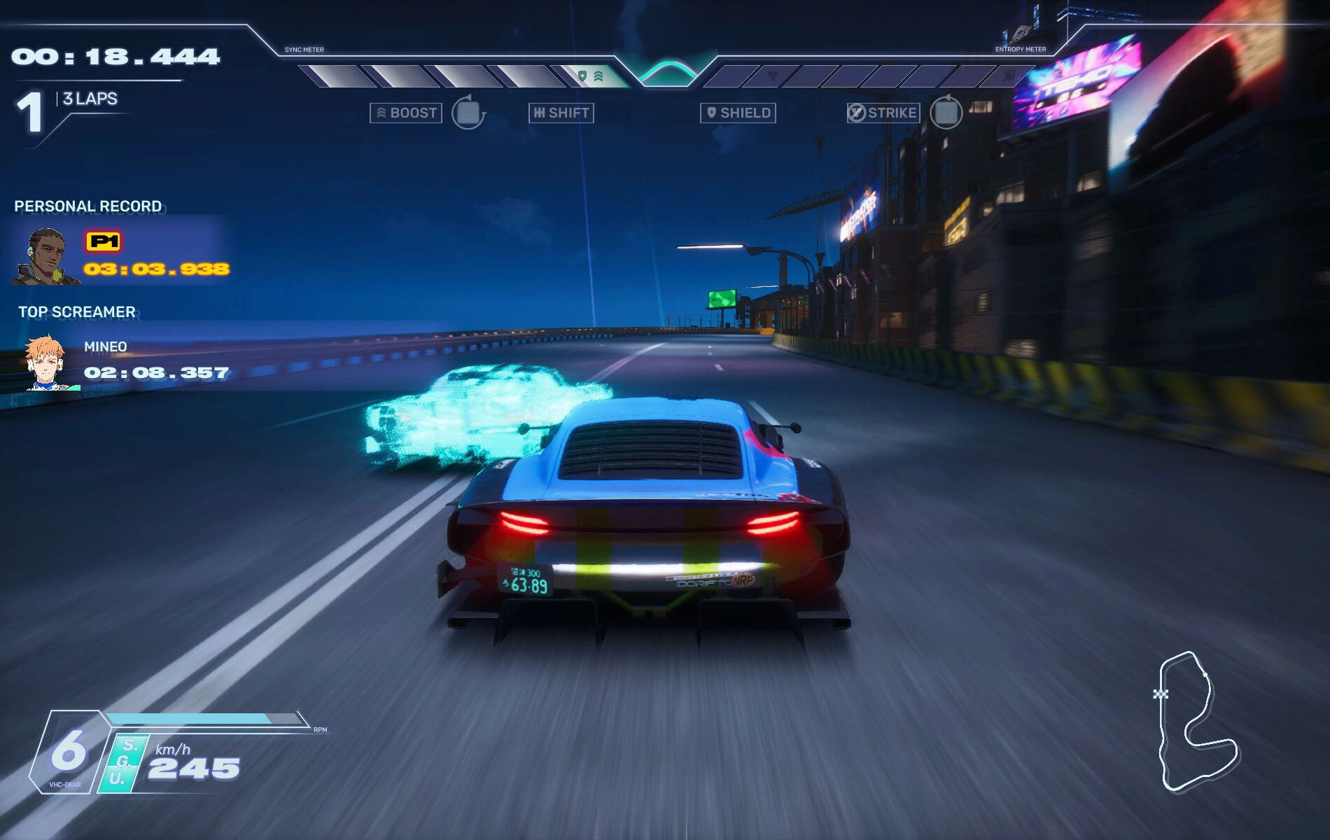 Racing cars on a futuristic track with speed indicators, showcasing the dynamic gameplay of SummaryScreamer