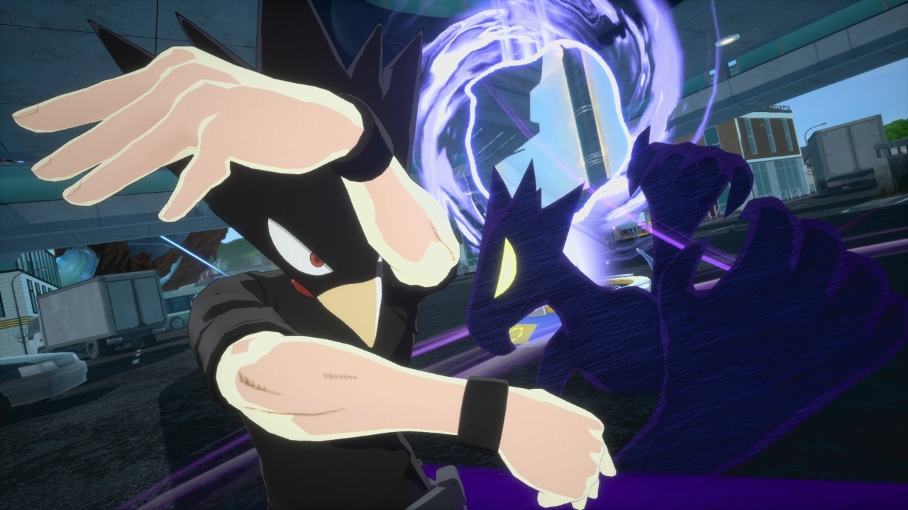 Fumikage Tokoyami unleashing Dark Shadow in an intense battle scene from MY HERO ULTRA RUMBLE Season 15
