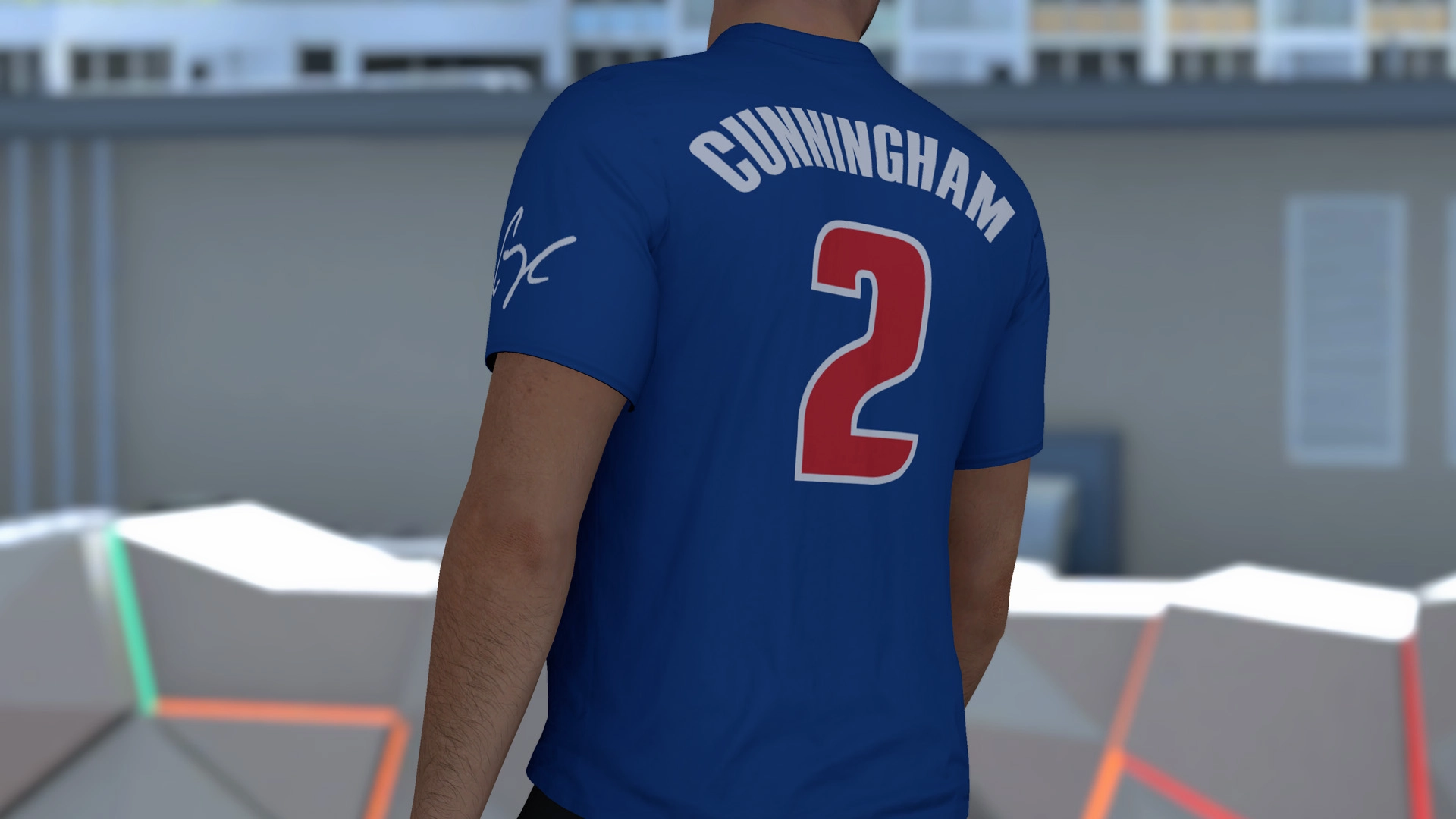 Detroit Pistons player wearing a blue jersey with "Cunningham 2" on the back, standing in a modern setting