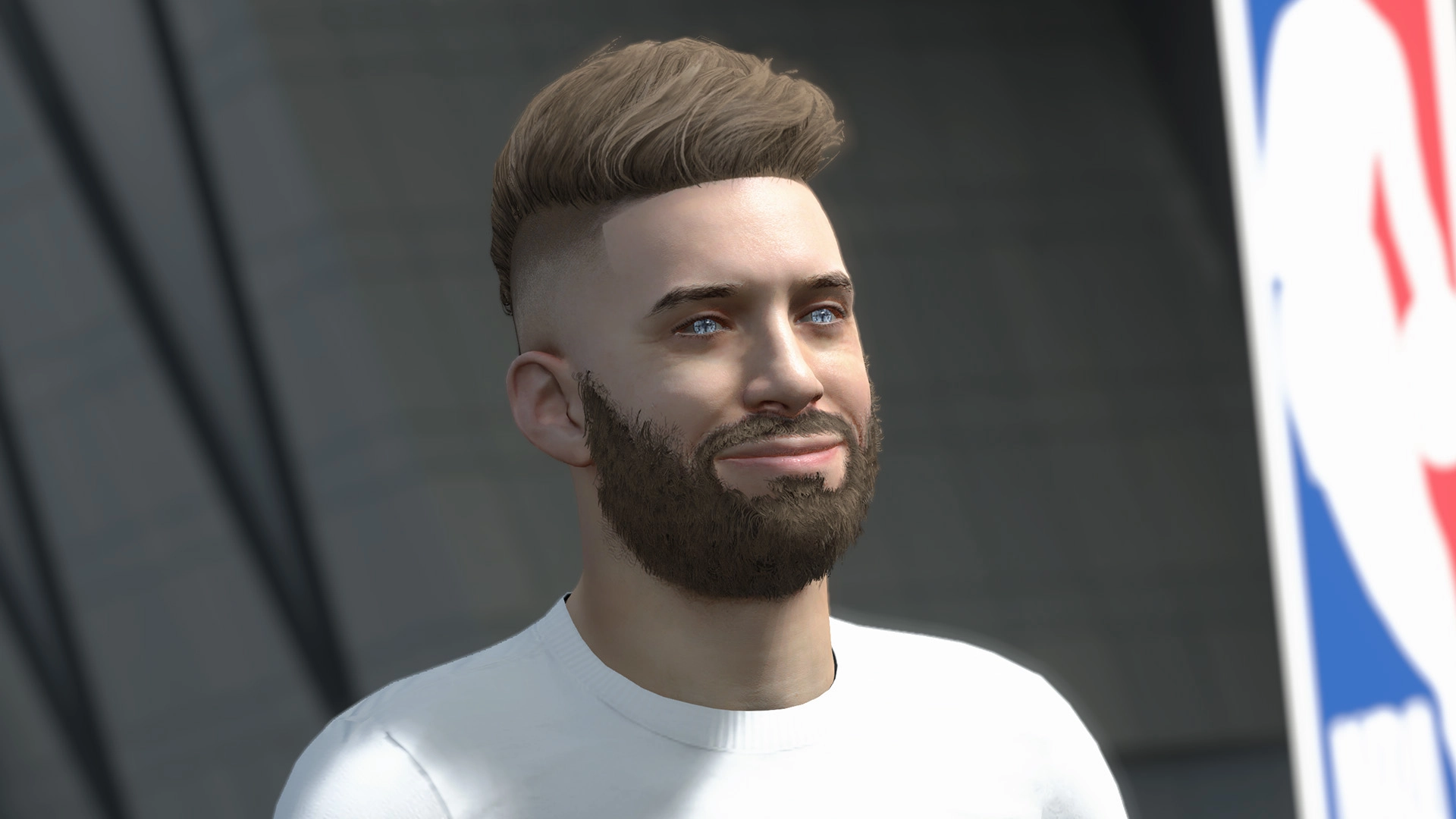 Stylish NBA 2K26 MyPLAYER featuring unique hairstyle and beard, ready to take on the All-Star spotlight in Los Angeles.