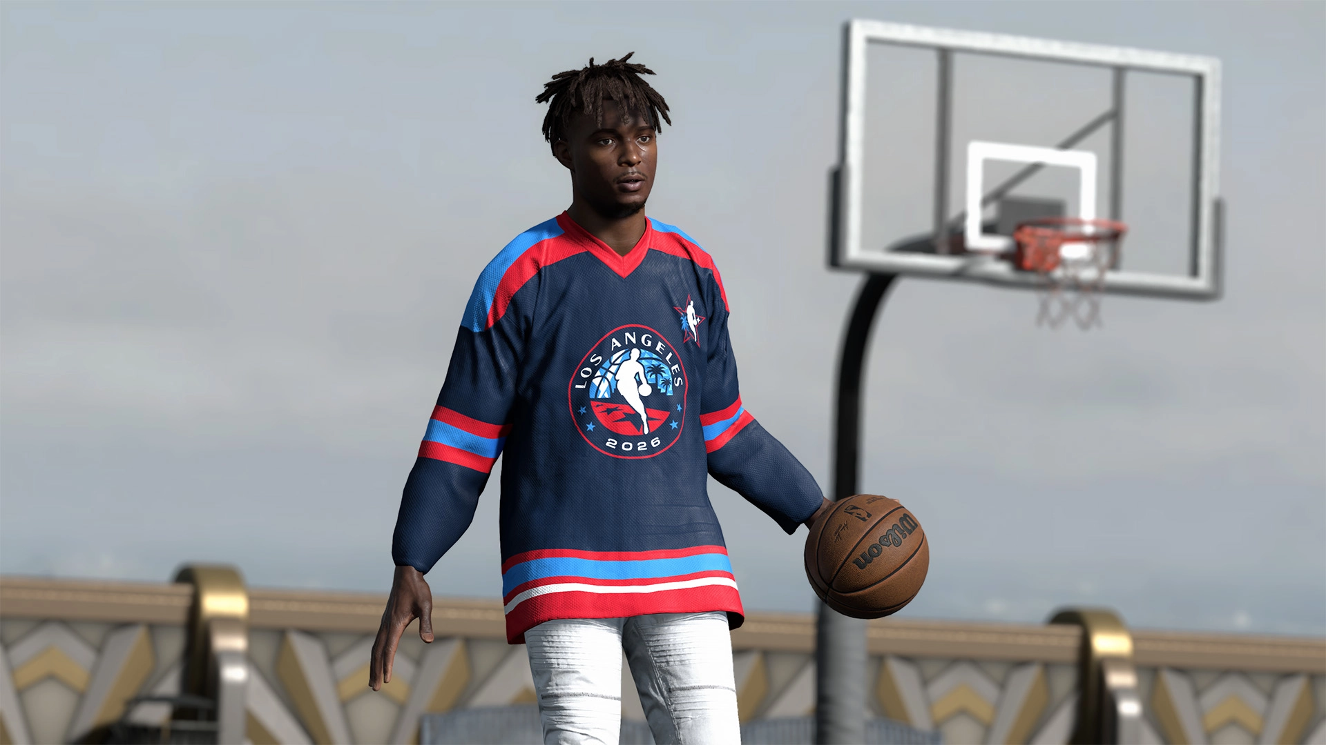 Victor Wembanyama in All-Star jersey holding a basketball, ready for NBA 2K26