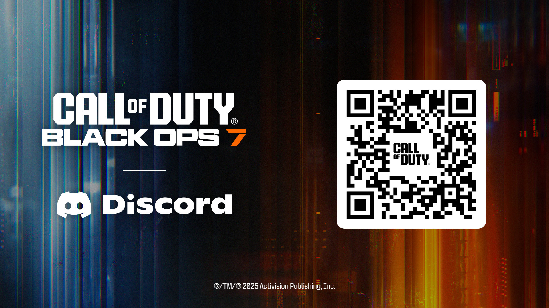 Call of Duty: Black Ops 7 promotional image featuring Discord QR code and game branding.