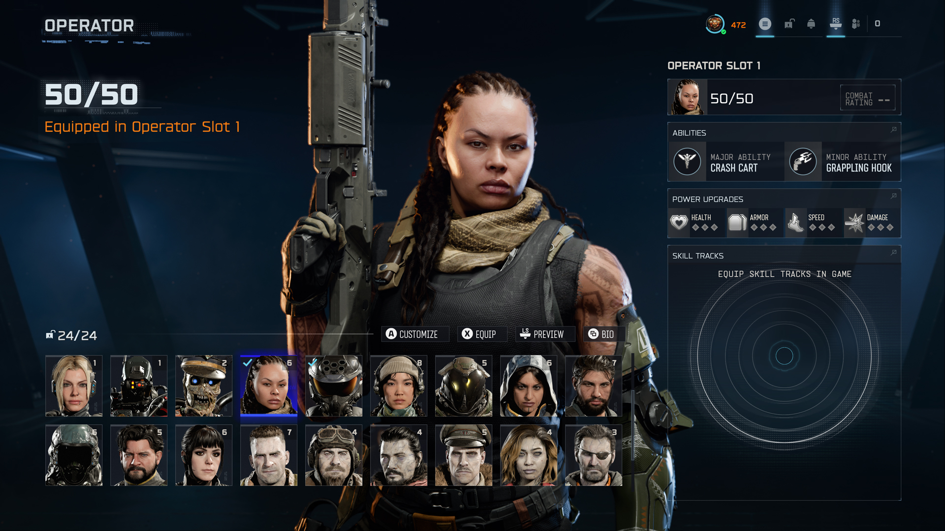 Co-Op Campaign Endgame overview featuring character selection and abilities in a tactical game interface.