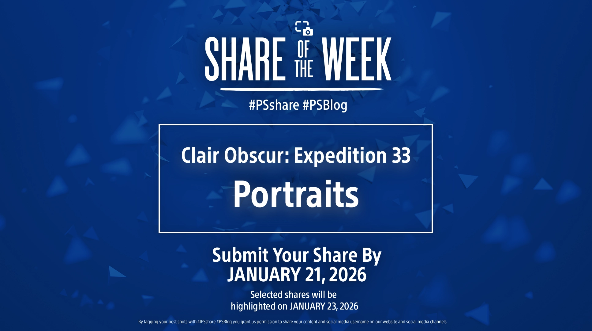 Share of the Week banner for Clair Obscur: Expedition 33, inviting portrait submissions by January 21, 2026