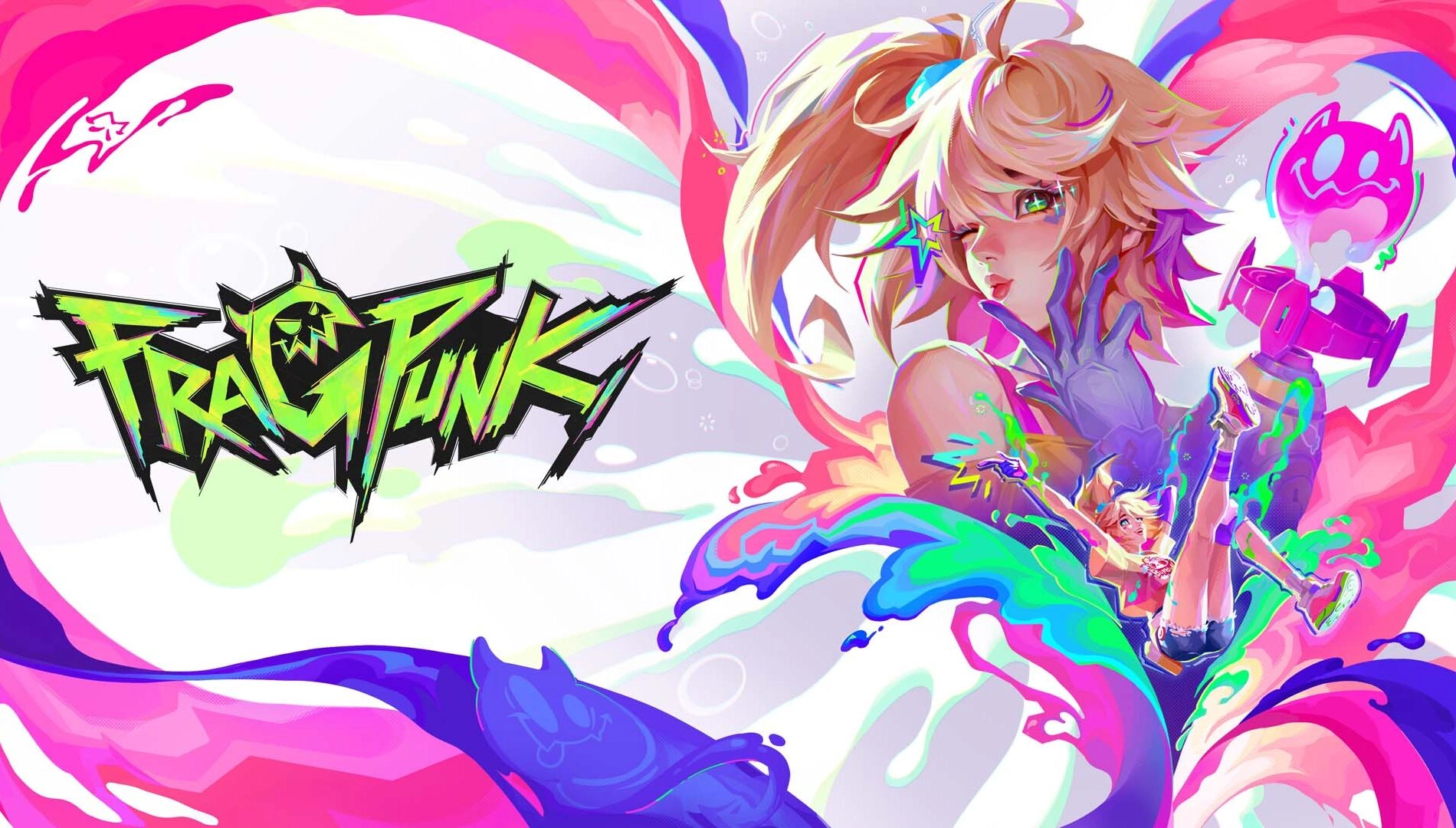 Wildstyle, graffiti artist Lancer, surrounded by vibrant spray paint effects in FragPunk Season 4 artwork