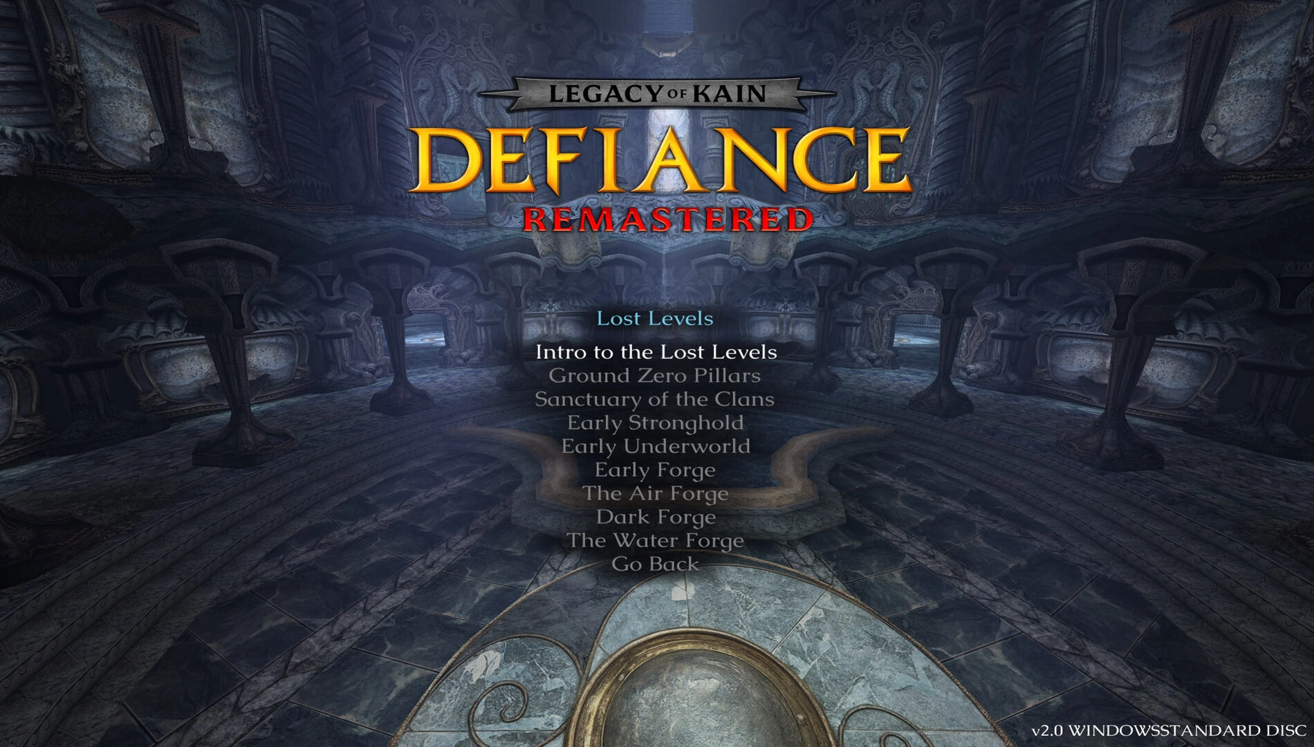 Legacy of Kain: Defiance Remastered menu screen showcasing lost levels and restored content options