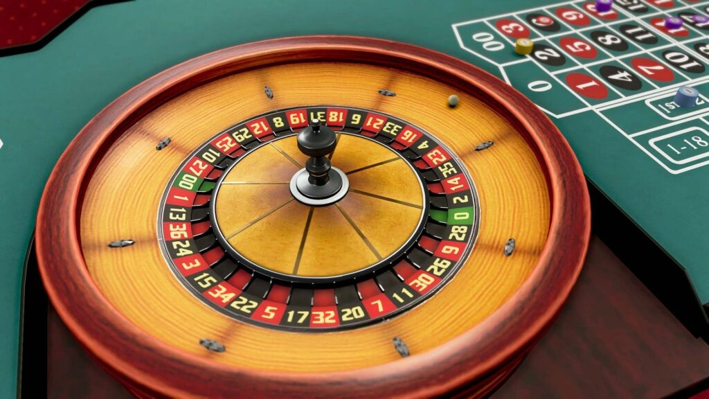 Roulette wheel spinning on a casino table, numbers visible, evoking the thrill of gambling in Yakuza Kiwami 3