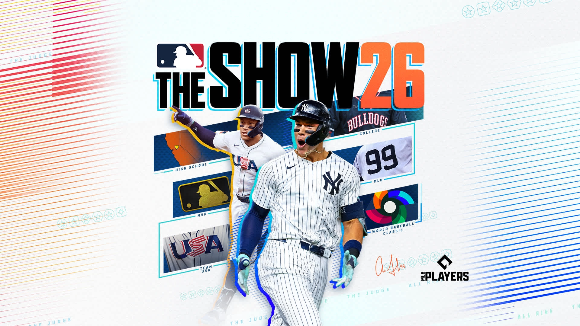 Aaron Judge in Yankees uniform on MLB The Show 26 cover, highlighting new game features and updates
