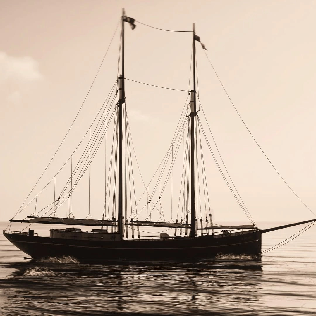 Sailing ship on calm waters, showcasing the serene atmosphere of Valle Dorata in Mafia: The Old Country