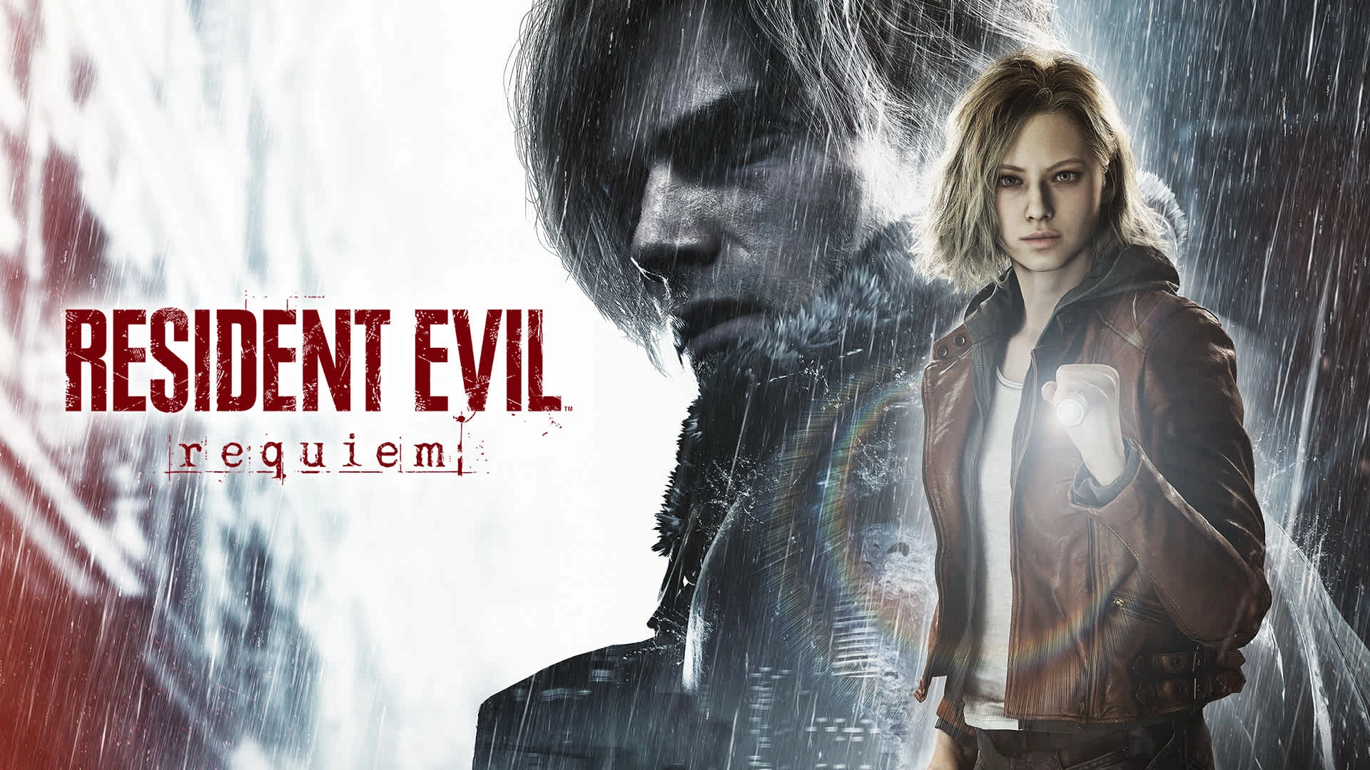 Resident Evil Requiem game cover featuring two characters in a dramatic, atmospheric setting