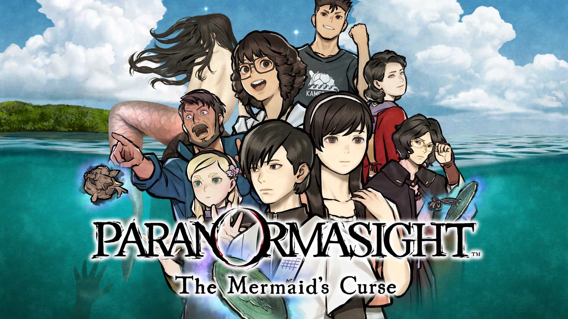 Characters from Paranormasight: The Mermaid's Curse stand against a mystical ocean backdrop